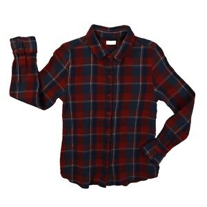 Garnet Hill Blue Red Plaid Gauze Organic Cotton Button Up Shirt Women's 4